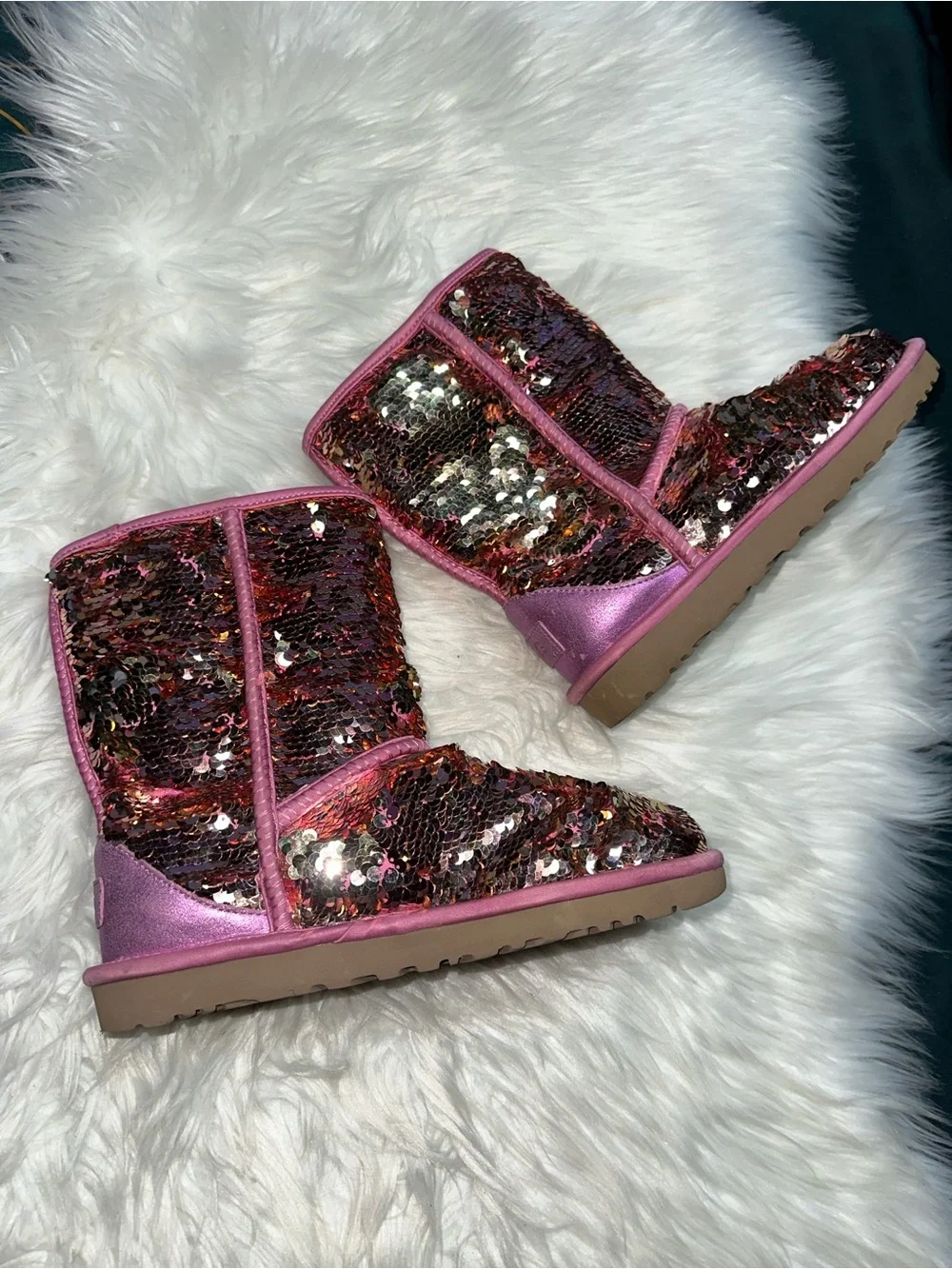 UGG Pink and Gold Sequin Short Boots